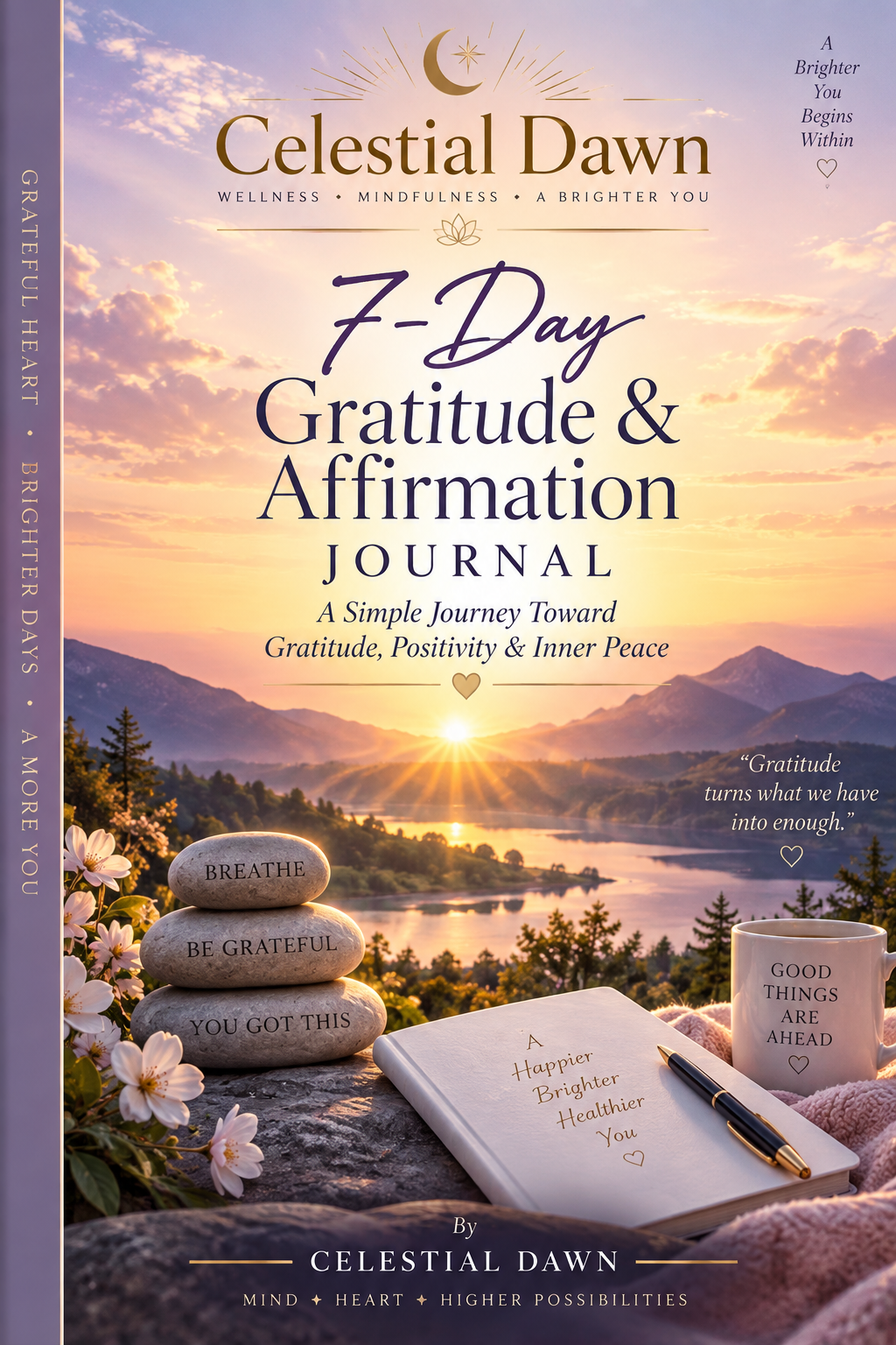 Cover of the 7-Day Gratitude & Affirmation Journal by Celestial Dawn